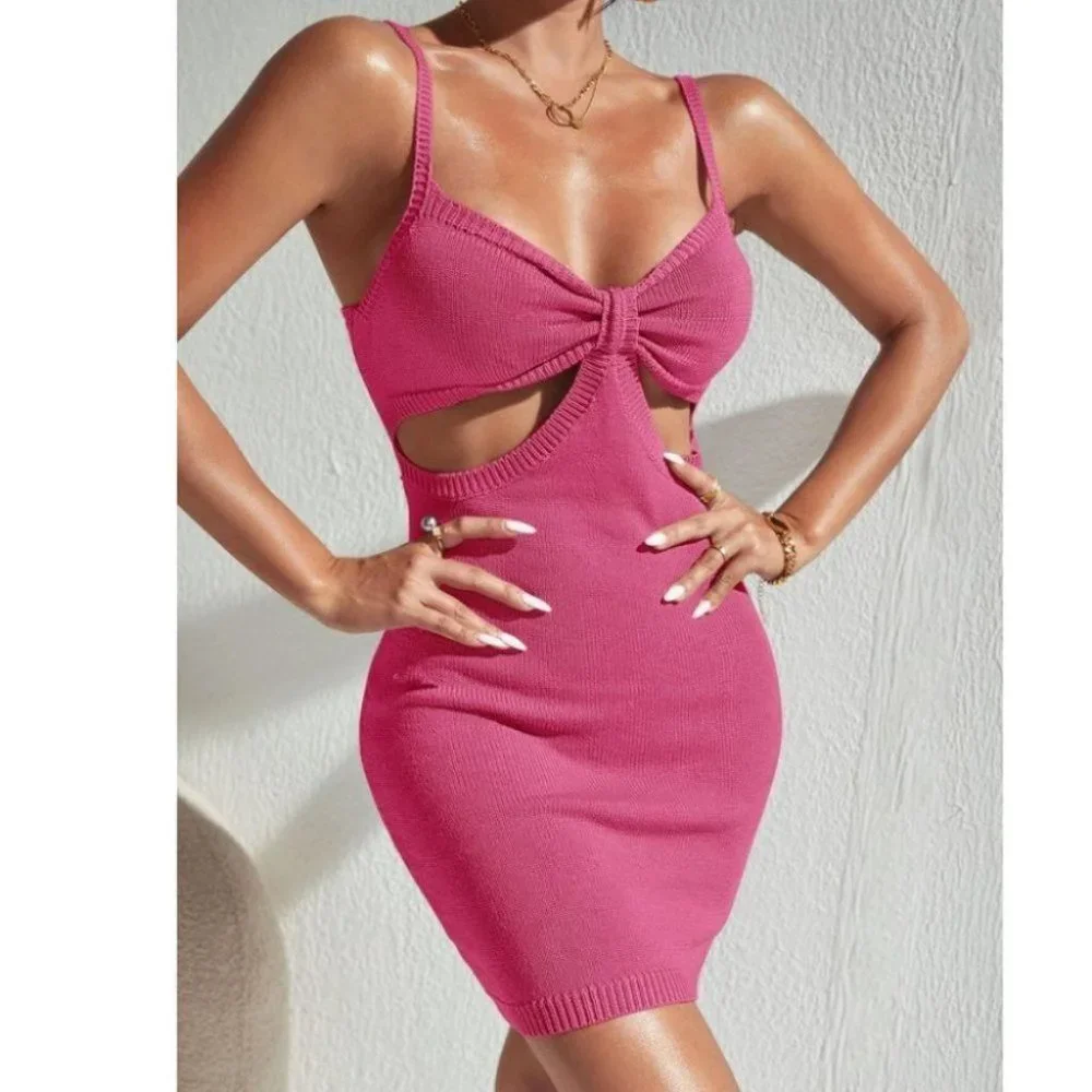 Cut Out Bodycon Mini Dress Pink - Picture 3 of 8